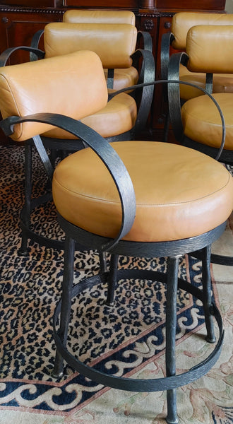 Cedarvale Wrought Iron & Leather Swivel Counter Stools - Set of 5