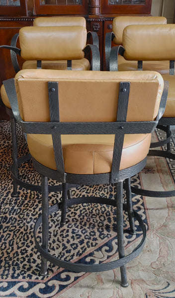 Cedarvale Wrought Iron & Leather Swivel Counter Stools - Set of 5