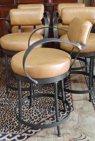 Cedarvale Wrought Iron & Leather Swivel Counter Stools - Set of 5