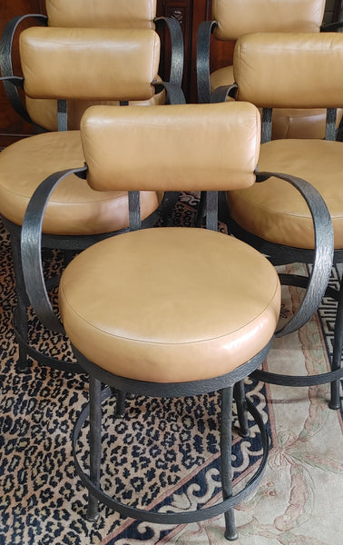 Cedarvale Wrought Iron & Leather Swivel Counter Stools - Set of 5