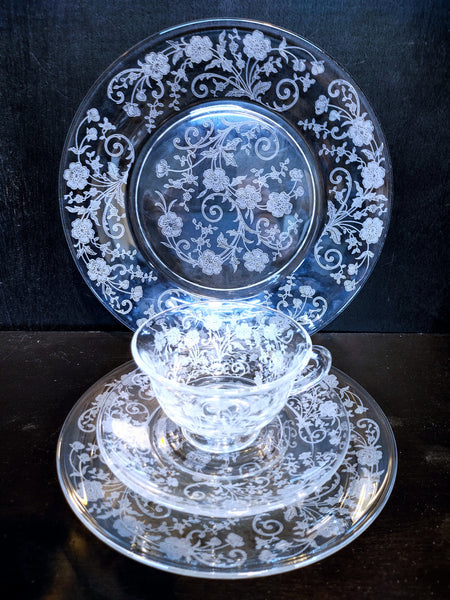 Vintage Fostoria Buttercup Etched Crystal 4 Piece Place Setting