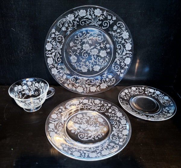 Vintage Fostoria Buttercup Etched Crystal 4 Piece Place Setting
