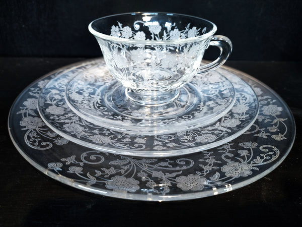 Vintage Fostoria Buttercup Etched Crystal 4 Piece Place Setting