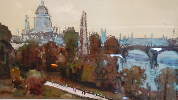 London Impressionist Cityscape Water Color Print Framed