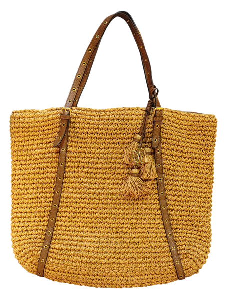 LRL Ralph Lauren Hayden Large Straw Tote Leather Straps