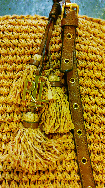 LRL Ralph Lauren Hayden Large Straw Tote Leather Straps