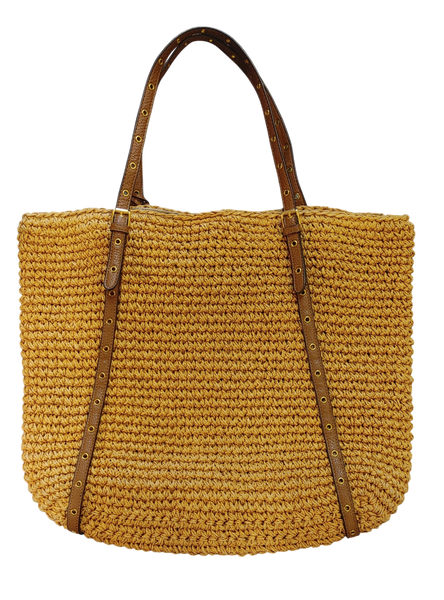 LRL Ralph Lauren Hayden Large Straw Tote Leather Straps