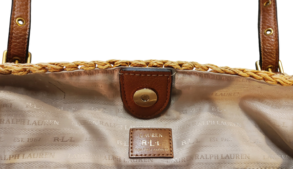 LRL Ralph Lauren Hayden Large Straw Tote Leather Straps