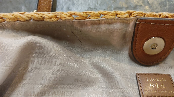 LRL Ralph Lauren Hayden Large Straw Tote Leather Straps