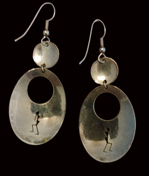 Sterling Silver 925 Onyx Kokopelli Native American Southwestern Wire Earrings