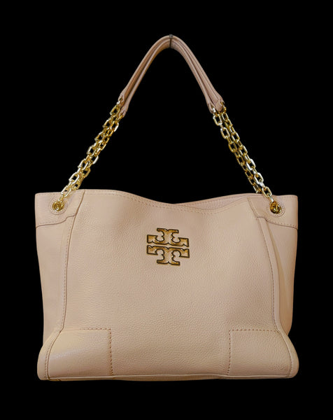 Tory Burch Blush Pale Pink Pebble Leather Chain Tote