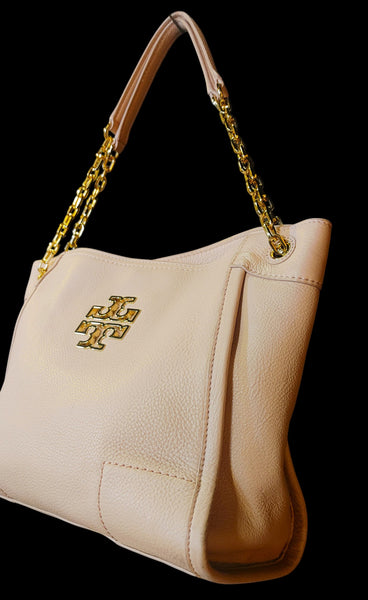 Tory Burch Blush Pale Pink Pebble Leather Chain Tote