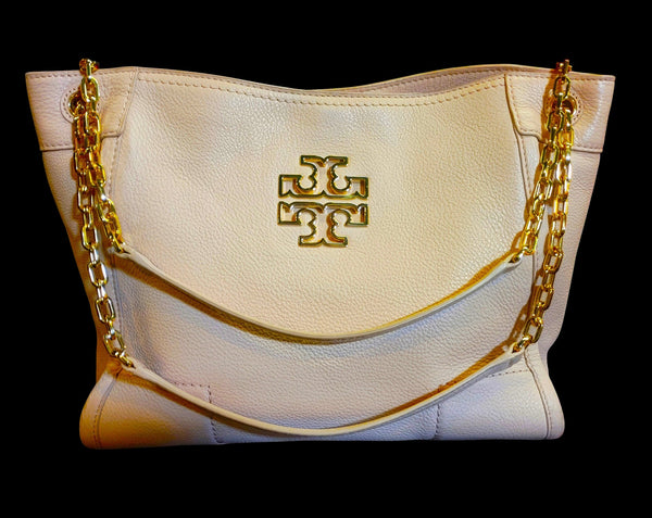 Tory Burch Blush Pale Pink Pebble Leather Chain Tote