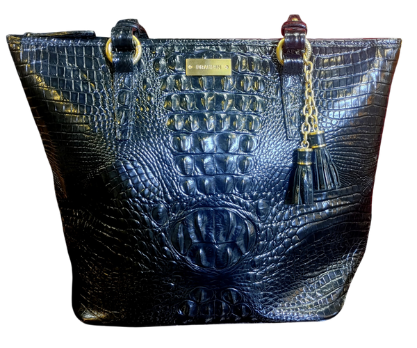 Brahmin Black Melbourne Croc Embossed Leather Tote