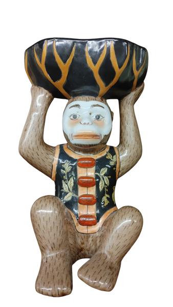 Vintage Majolica Style Ceramic Monkey Figurine Fruit Basket