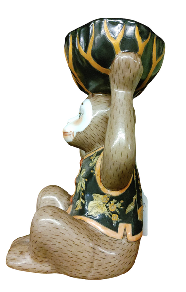 Vintage Majolica Style Ceramic Monkey Figurine Fruit Basket