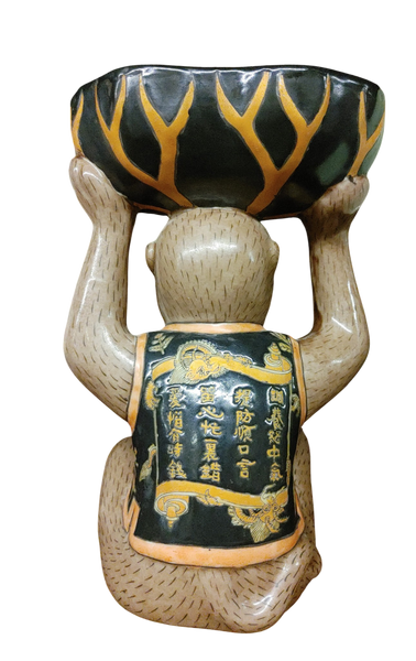 Vintage Majolica Style Ceramic Monkey Figurine Fruit Basket