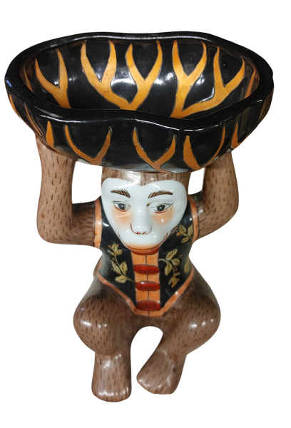 Vintage Majolica Style Ceramic Monkey Figurine Fruit Basket