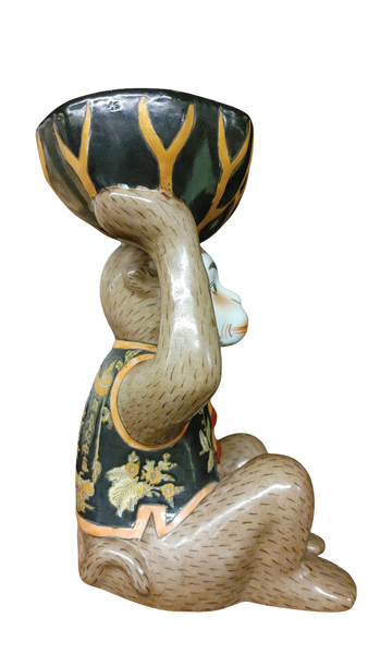 Vintage Majolica Style Ceramic Monkey Figurine Fruit Basket
