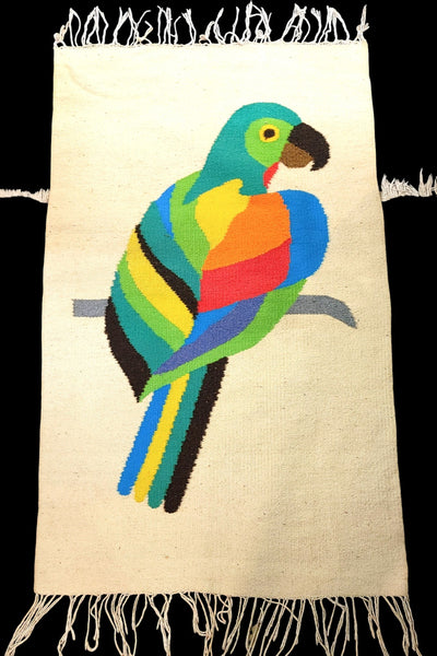 Vintage Handcrafted Rug Wall Tapestry Parrot Theme Mexico