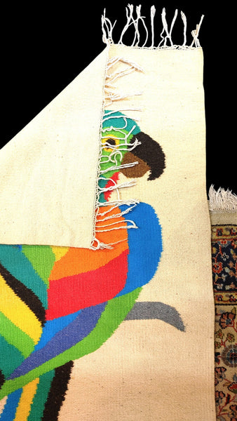 Vintage Handcrafted Rug Wall Tapestry Parrot Theme Mexico