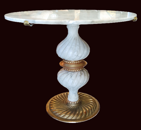 Vintage Italian Neoclassical Hollywood Regency Marble Pedestal Table Plant Stand