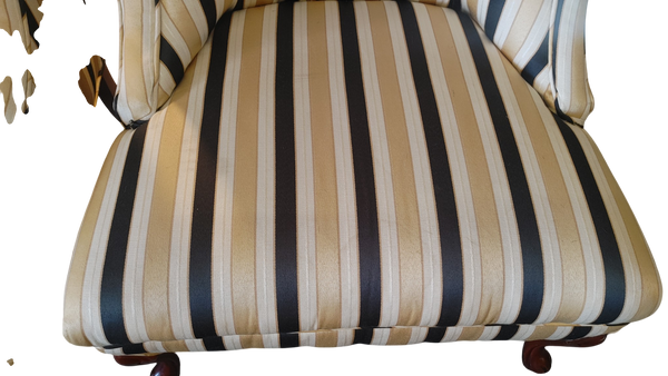 Vintage Hollywood Regency Striped Slipper Chairs Black Gold Cream