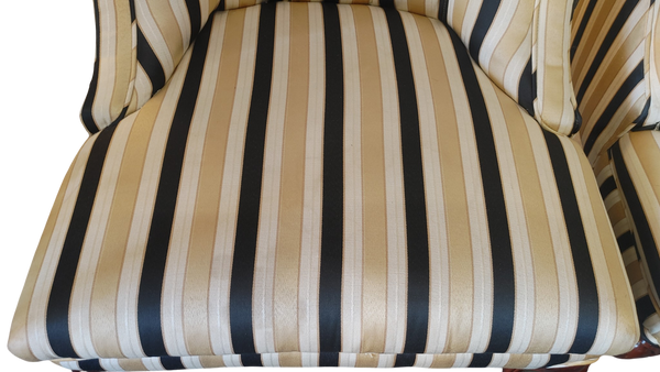 Vintage Hollywood Regency Striped Slipper Chairs Black Gold Cream