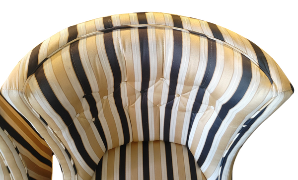 Vintage Hollywood Regency Striped Slipper Chairs Black Gold Cream