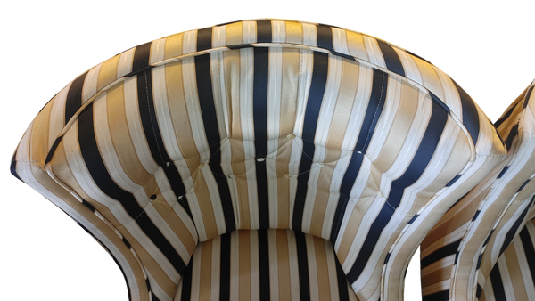 Vintage Hollywood Regency Striped Slipper Chairs Black Gold Cream