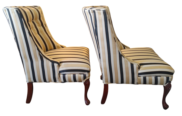 Vintage Hollywood Regency Striped Slipper Chairs Black Gold Cream