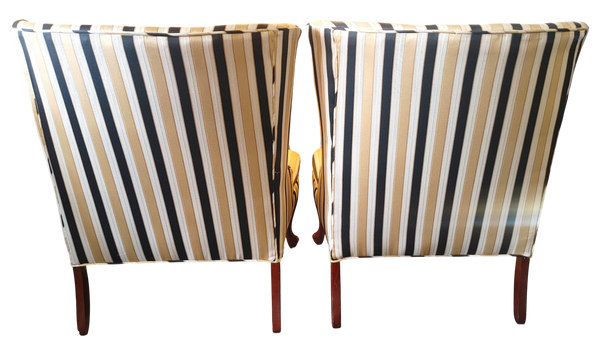 Vintage Hollywood Regency Striped Slipper Chairs Black Gold Cream