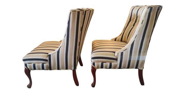 Vintage Hollywood Regency Striped Slipper Chairs Black Gold Cream
