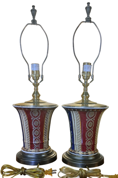 Pair Vintage Porcelain French Empire Urn Style Table Lamps