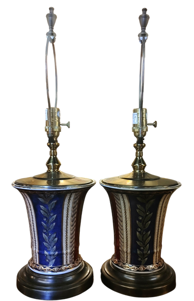 Pair Vintage Porcelain French Empire Urn Style Table Lamps