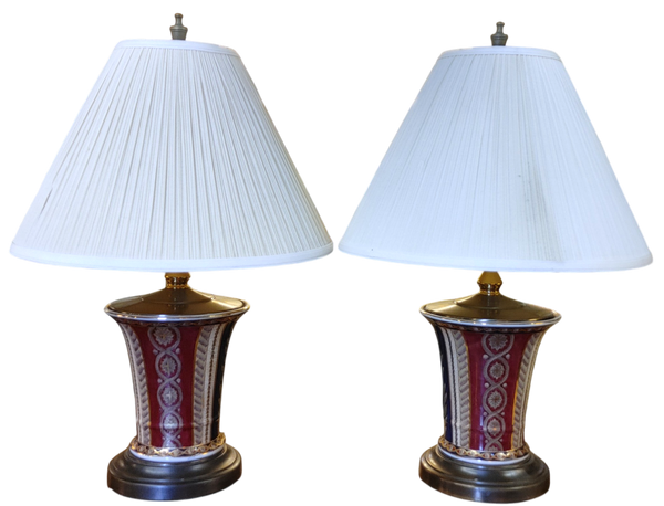 Pair Vintage Porcelain French Empire Urn Style Table Lamps