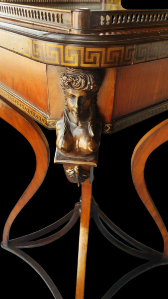Neoclassical Revival Side Center Accent Table Greek Key Carved Figurals