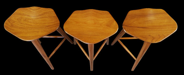 Minimalist Walnut Tam Stools by Peca Estudio Set of 3