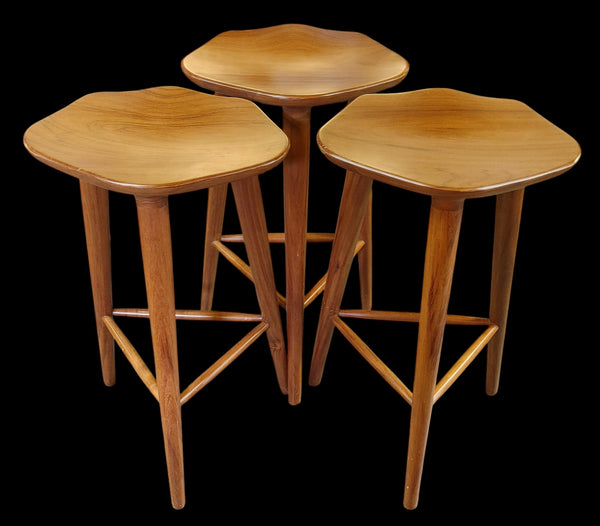 Minimalist Walnut Tam Stools by Peca Estudio Set of 3