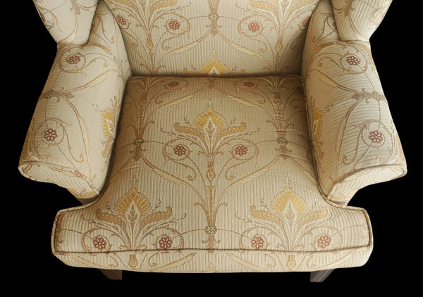 Hickory Chair Chippendale Style Wingback Chair and Ottman Tan Beige Floral