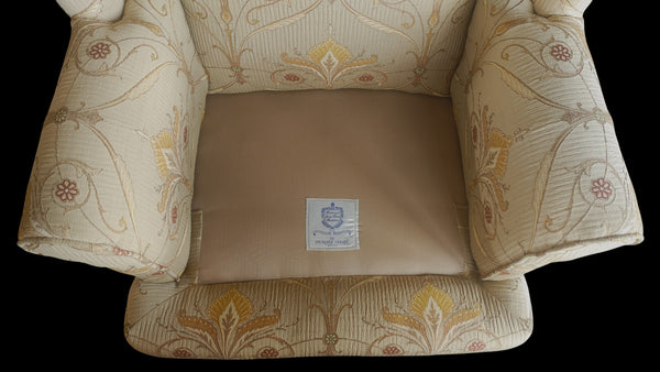 Hickory Chair Chippendale Style Wingback Chair and Ottman Tan Beige Floral
