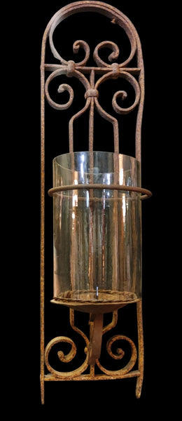 Large Rustic Iron Spanish Revival Hurricane Lamp Candle Wall Sconce
