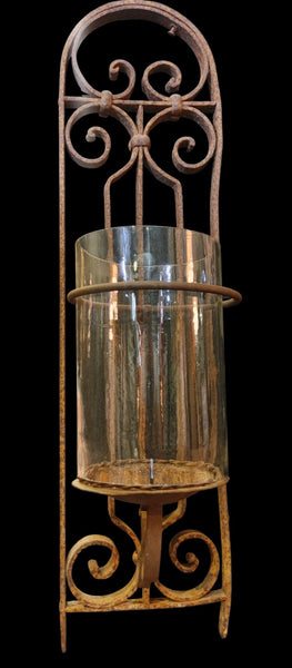 Large Rustic Iron Spanish Revival Hurricane Lamp Candle Wall Sconce
