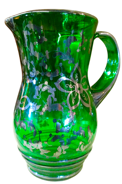 Italian Murano Style Green Glass Sterling Bar Ware Pitcher Glasses Drink Set
