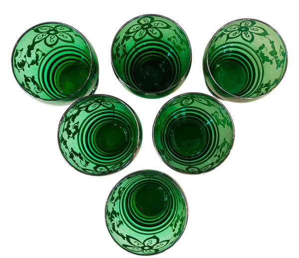 Italian Murano Style Green Glass Sterling Bar Ware Pitcher Glasses Drink Set