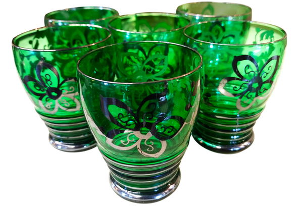 Italian Murano Style Green Glass Sterling Bar Ware Pitcher Glasses Drink Set