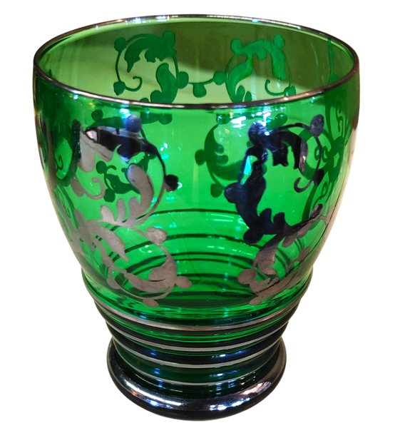 Italian Murano Style Green Glass Sterling Bar Ware Pitcher Glasses Drink Set