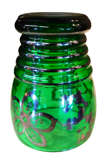 Italian Murano Style Green Glass Sterling Bar Ware Pitcher Glasses Drink Set