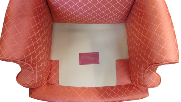 Brocade Queen Anne Wingback Chair Salmon Coral Pink Trellis Upholstery