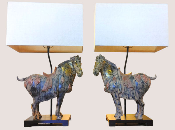Regina Andrews Chinoiserie Dynasty Tang Horse Table Lamps